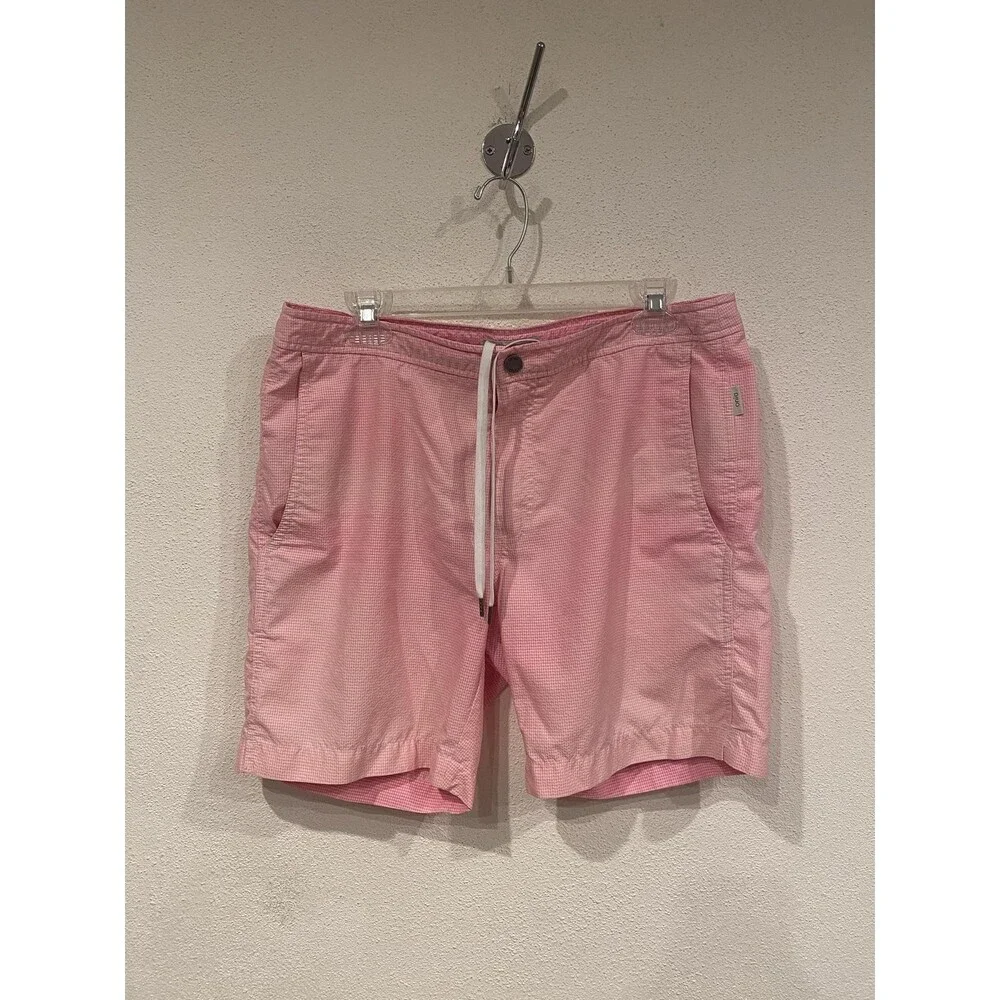 Onia Swim Trunks Shorts Mens 34 Pink Gingham Elastic Waist Mesh Lined Pockets